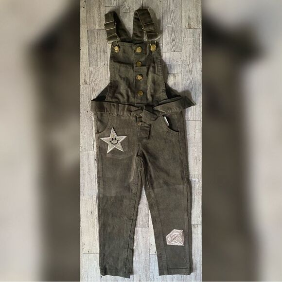 Boutique, Girls, Army Green, Sparkle Patchwork, Skinny Leg Overalls - Picture 3 of 12
